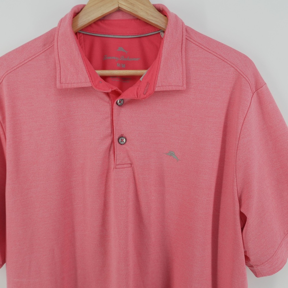 Tommy Bahama Polo Shirt Mens Medium Pink Heathered Stretch Short Sleeve